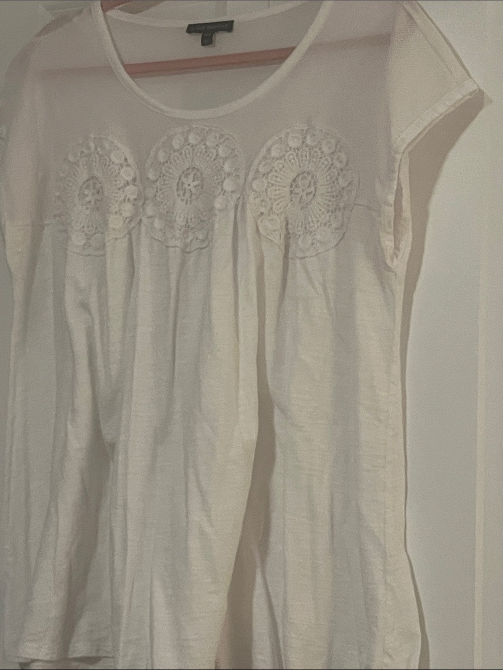 Lane Bryant Cream Crochet Medallion Cap Sleeve Tunic